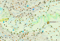A detail of the Waorani map, showing historical sites and areas visited daily to hunt, fish and gather from the forest
